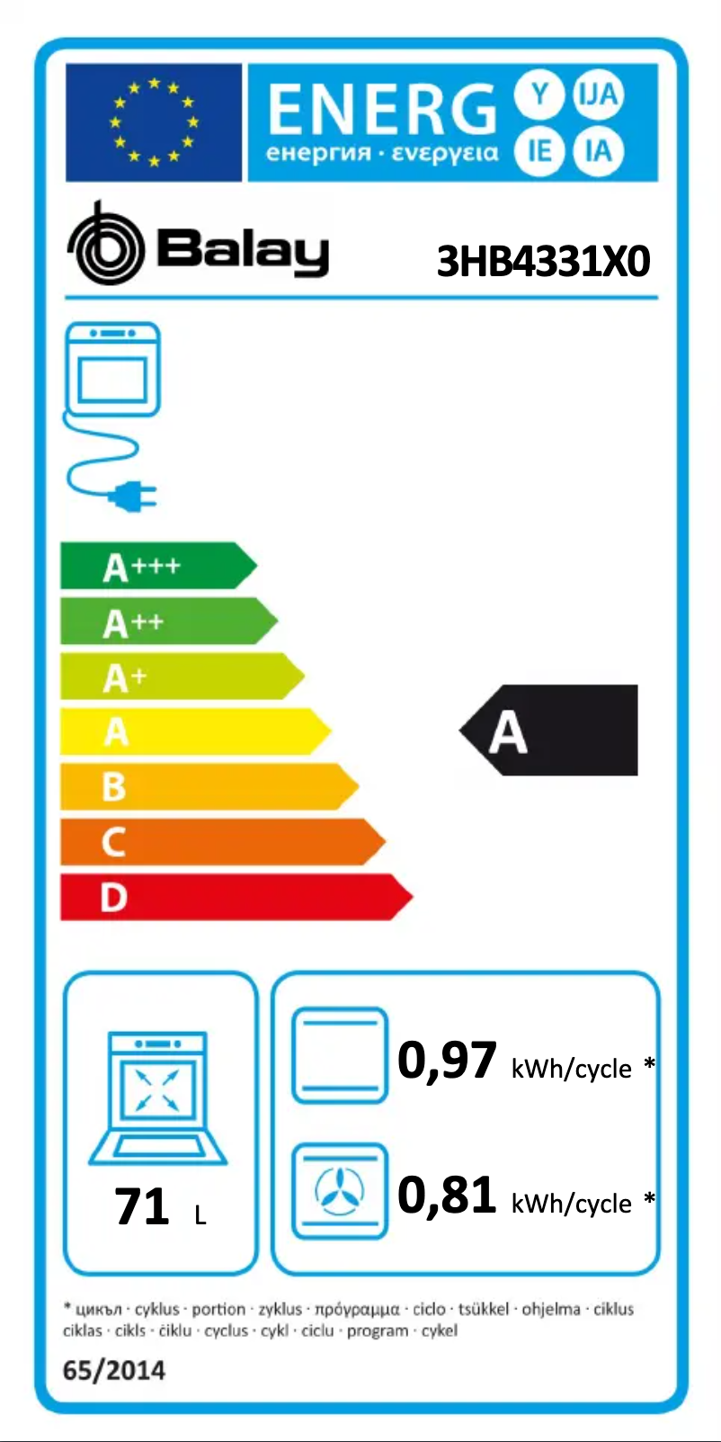 Page n°1 - Label énergétique Balay 3HB4331X0
