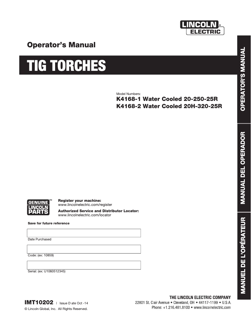 Imagen de la primera página del manual del dispositivo TIG Torch