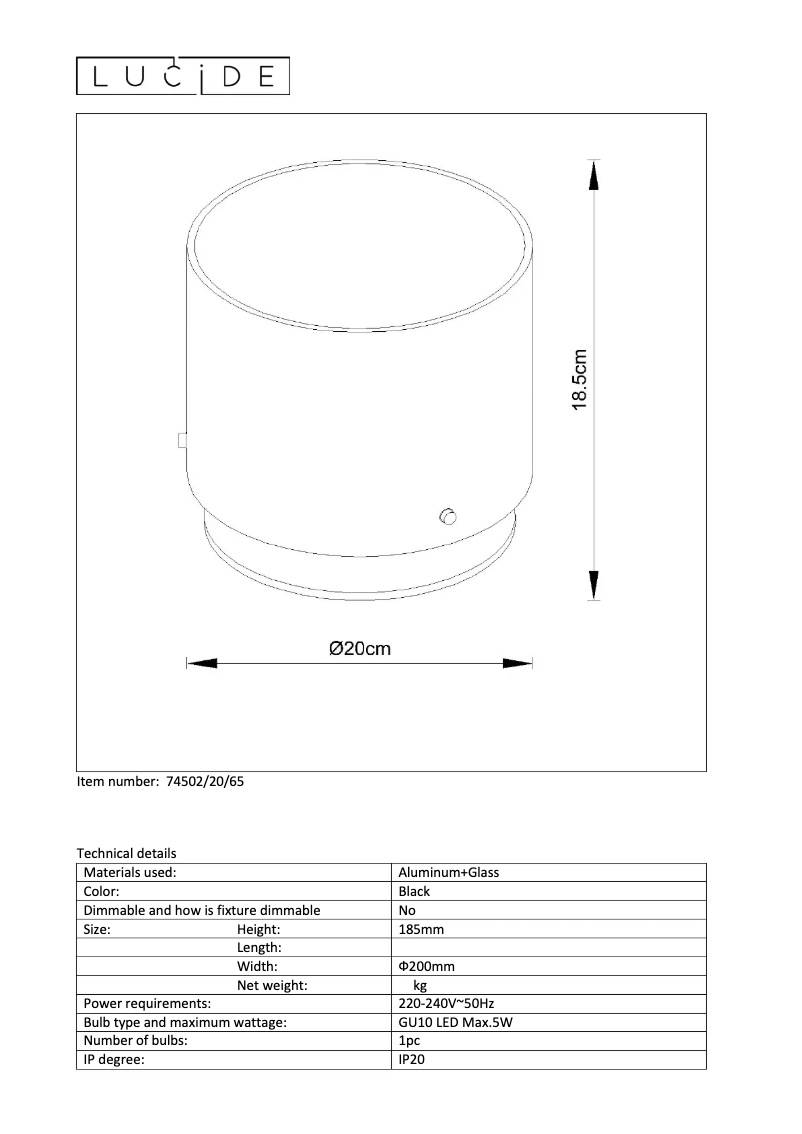 Page 1 de la notice Manuel utilisateur Lucide Owino 74502/20/65