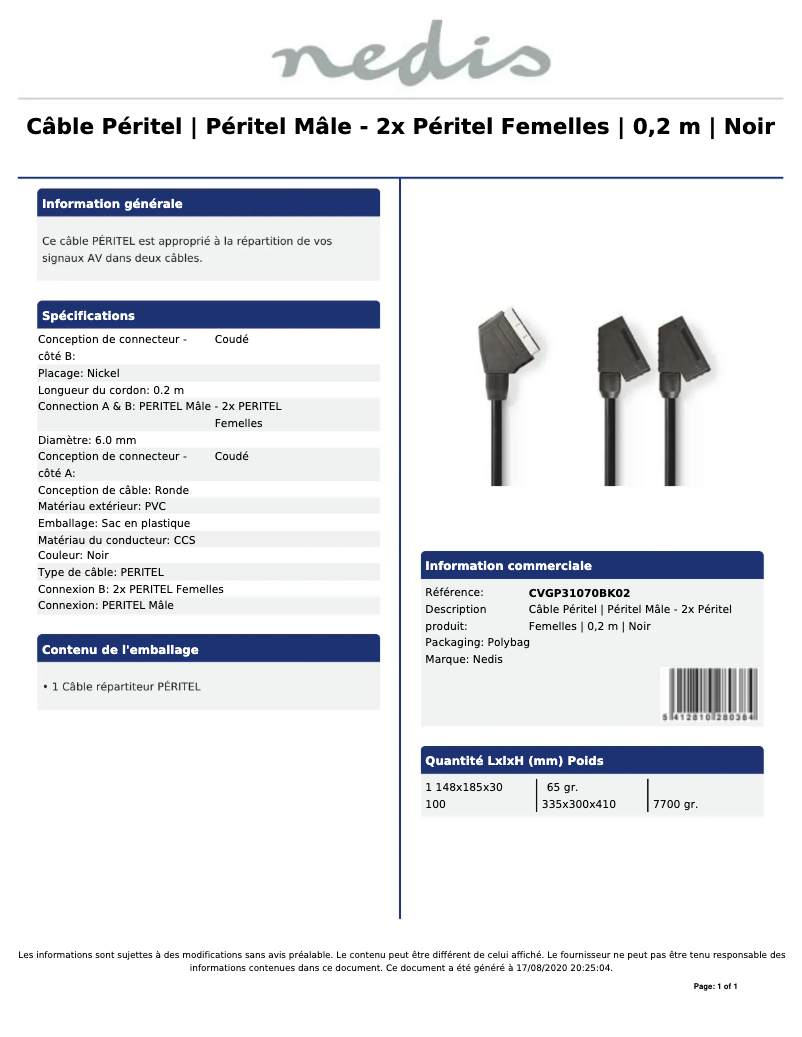 Page 1 de la notice Manuel utilisateur Nedis CVGP31070BK02