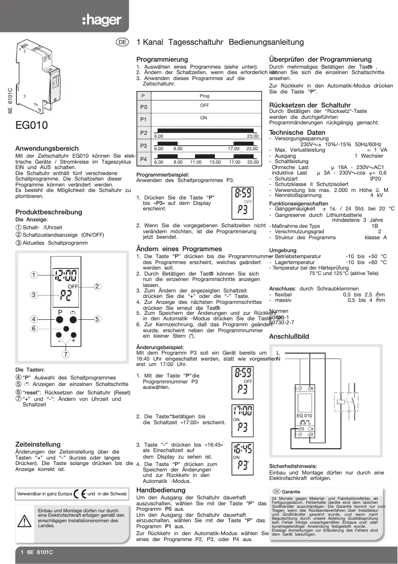 Page 1 de la notice Manuel utilisateur Hager EG010