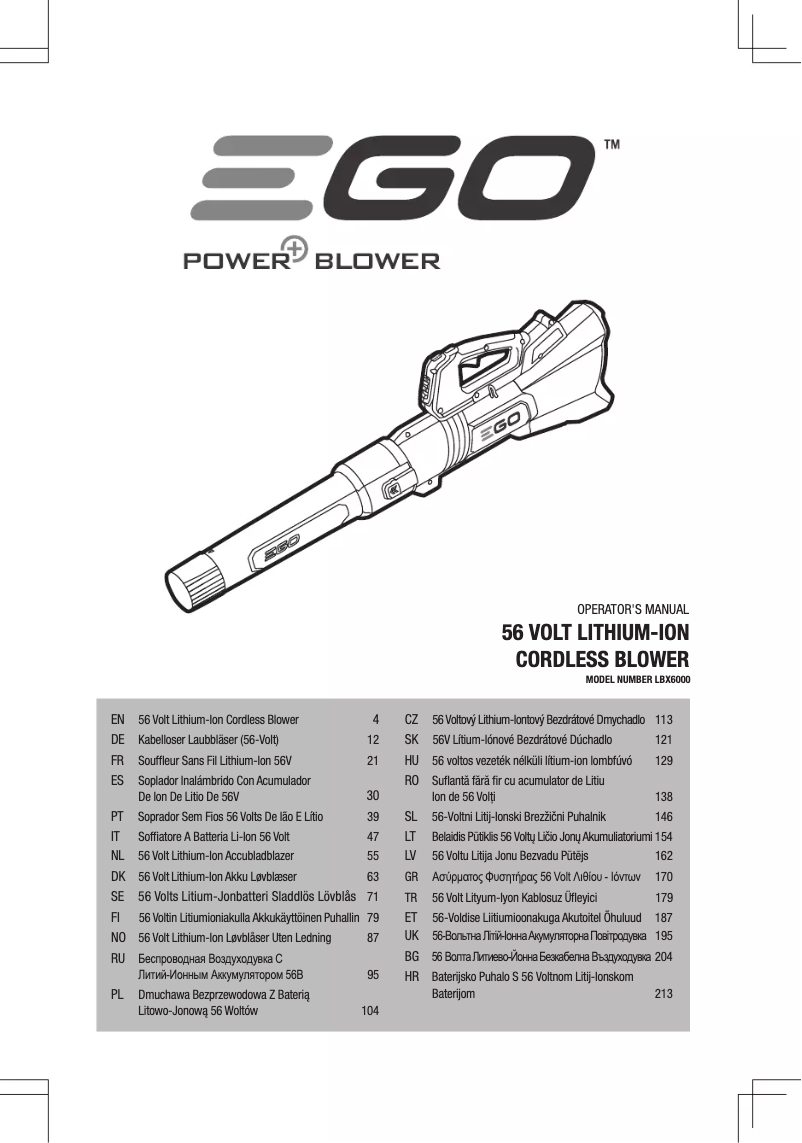 Page 1 de la notice Manuel utilisateur EGO LBX6000