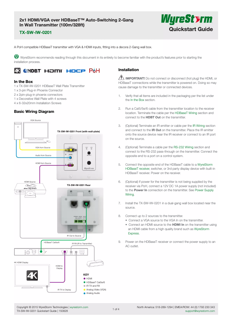 Page 1 de la notice Manuel utilisateur WyreStorm TX-SW-IW-0201