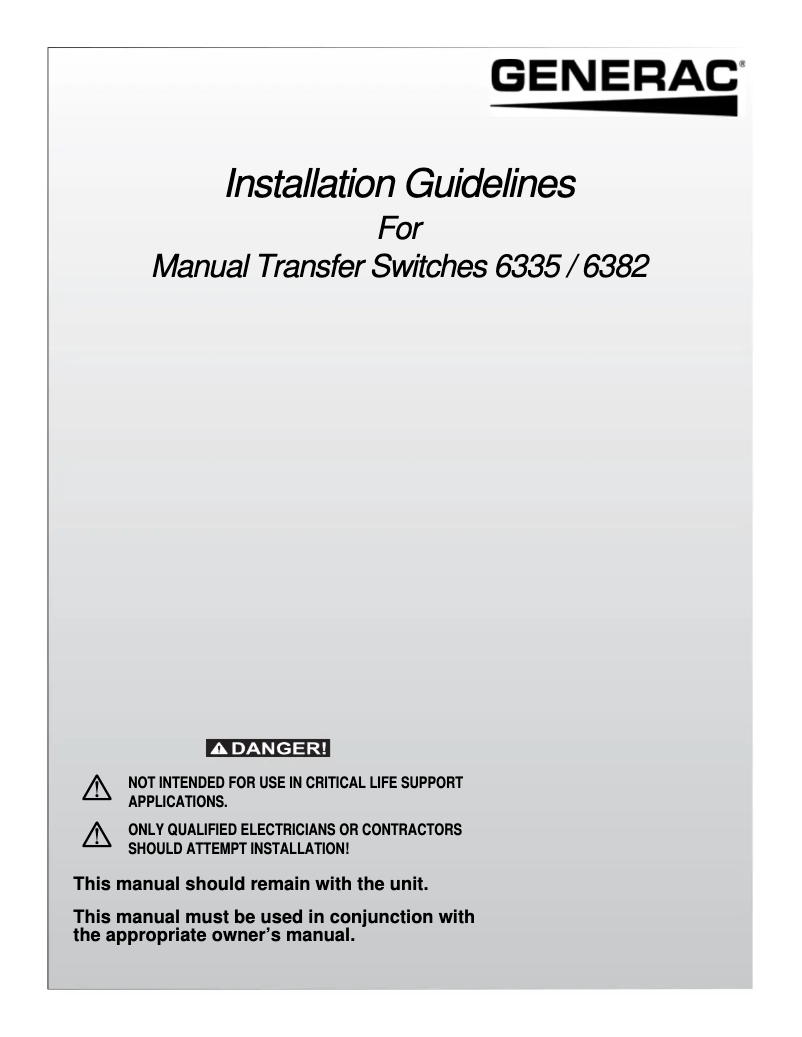 Page n°1 - Manuel utilisateur Generac 0063820