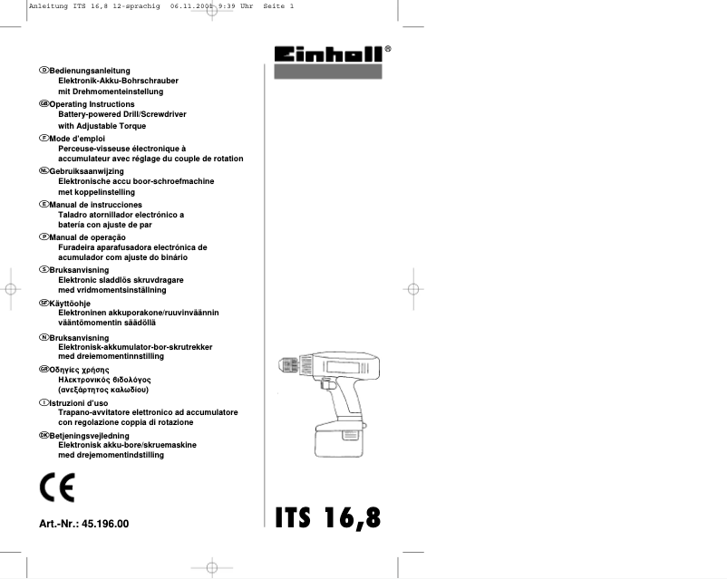 Page n°1 - Manuel utilisateur Einhell ITS 16,8