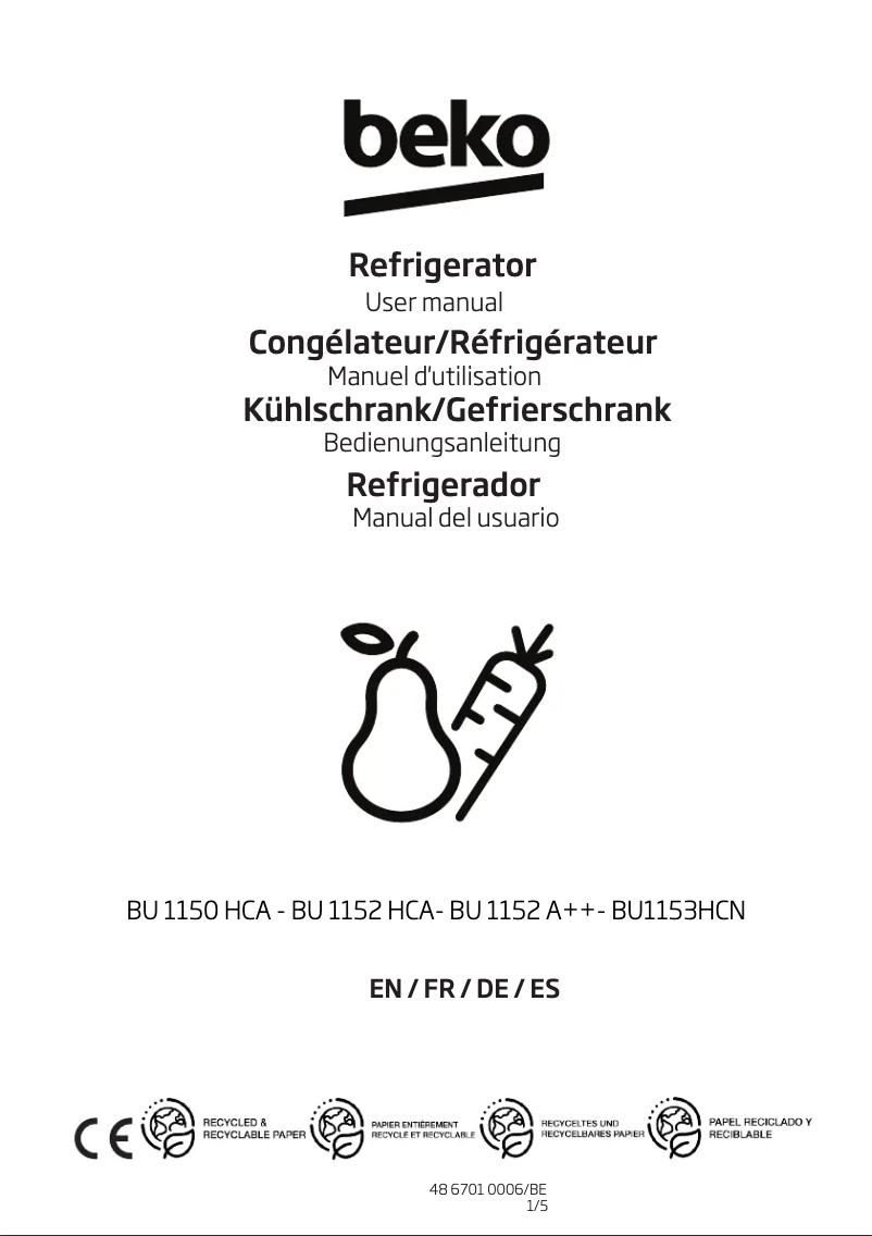Page n°1 - Manuel utilisateur Beko BU1152HCA