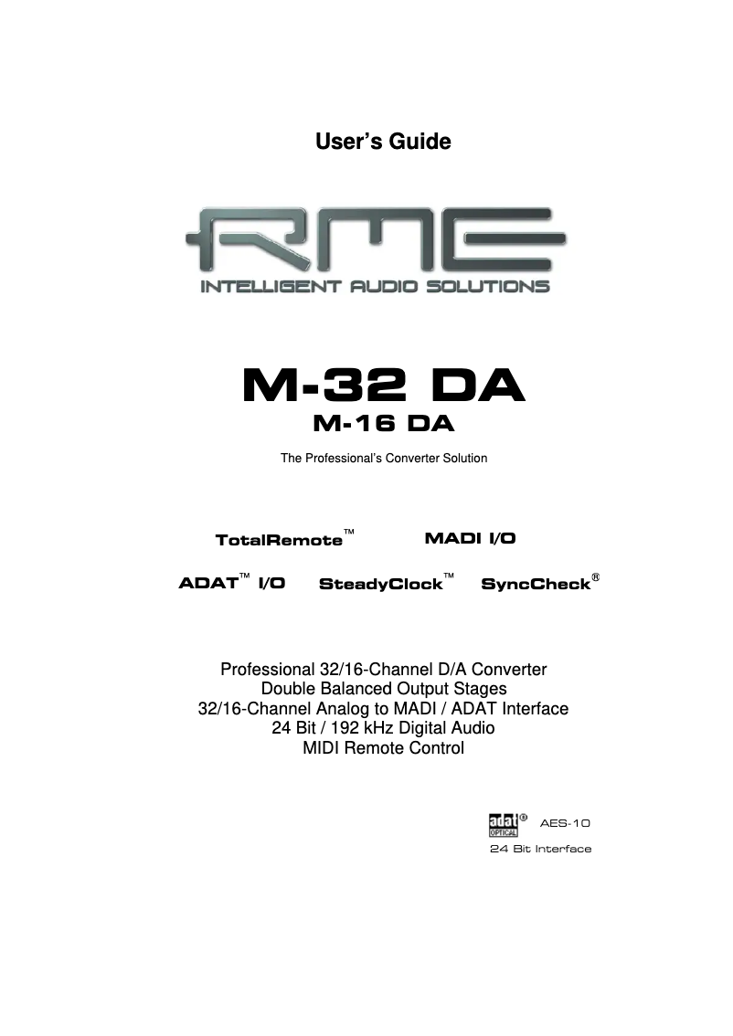 Page n°1 - Manuel utilisateur RME M-16 DA