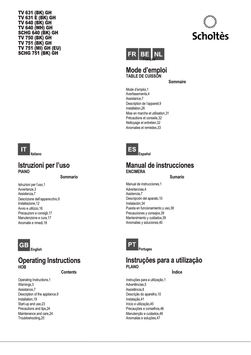 Page 1 de la notice Manuel utilisateur Scholtès SCHG 751 (BK) GH