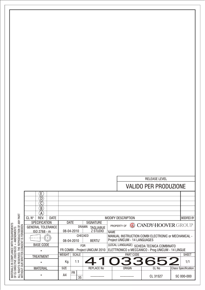 Page 1 de la notice Manuel utilisateur Candy CRCS 6182 X