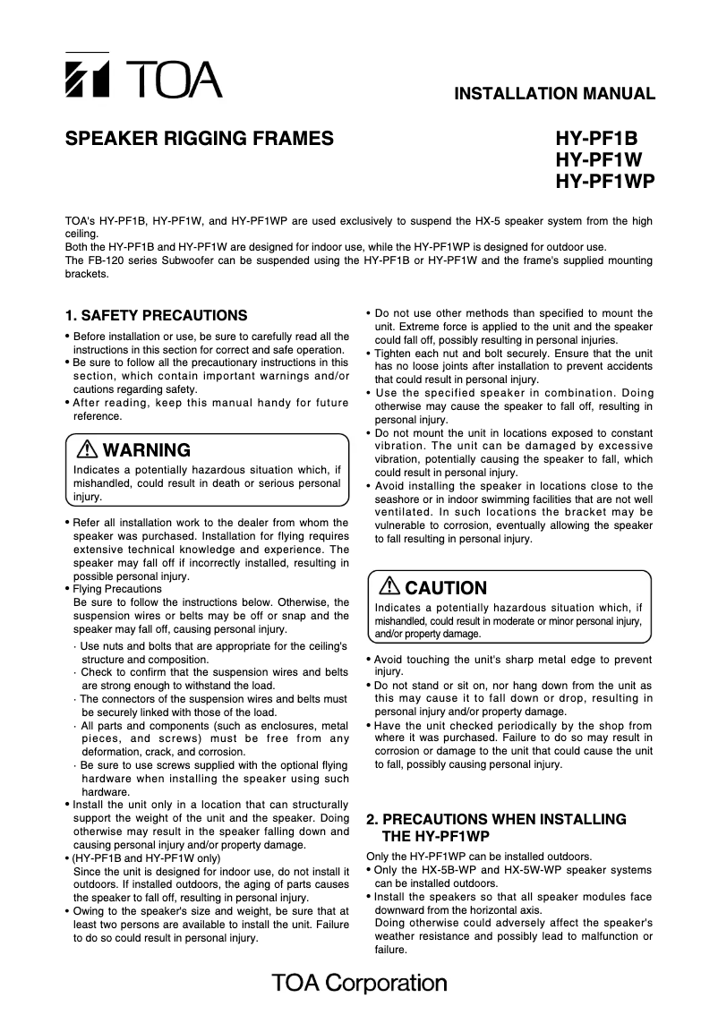 Page n°1 - Manuel utilisateur TOA HY-PF1B