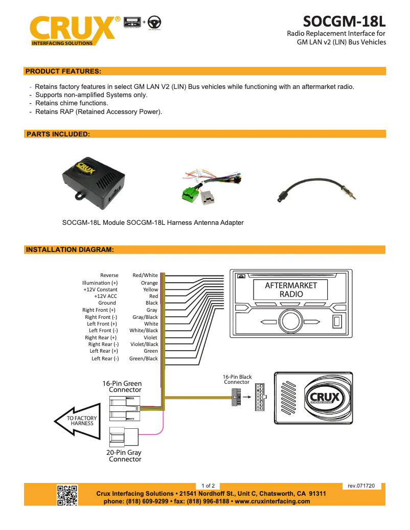 Page 1 de la notice Manuel utilisateur CRUX SOCGM-18L