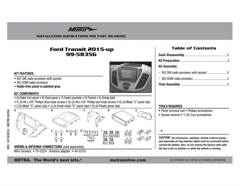 Page n°1 - Mode d'emploi Metra 99-5835G