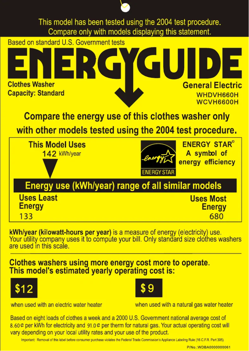 Page n°1 - Label énergétique GE Adora WHDVH660HGG