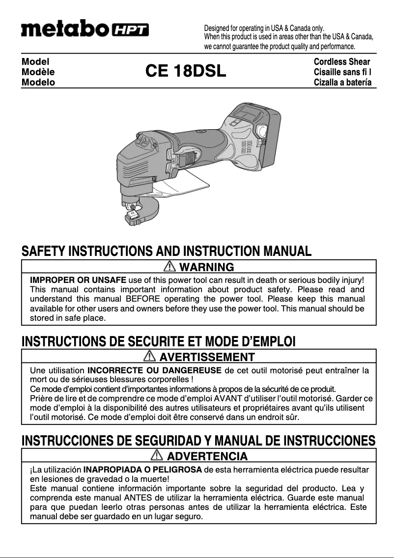 Page 1 de la notice Manuel utilisateur Metabo CE 18DSL