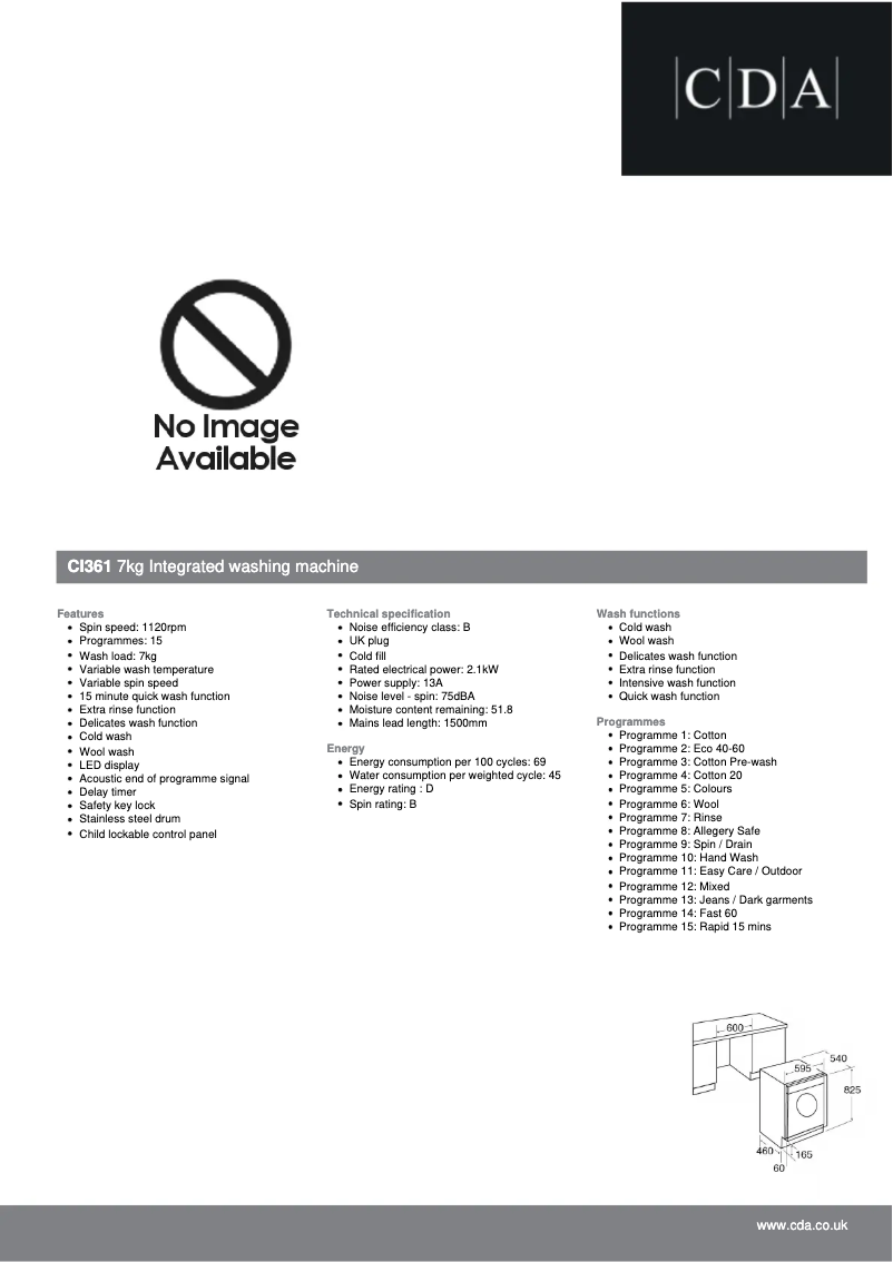 Page 1 de la notice Fiche technique CDA CI361