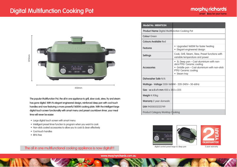 Page 1 de la notice Fiche technique Morphy Richards MRMP3GN