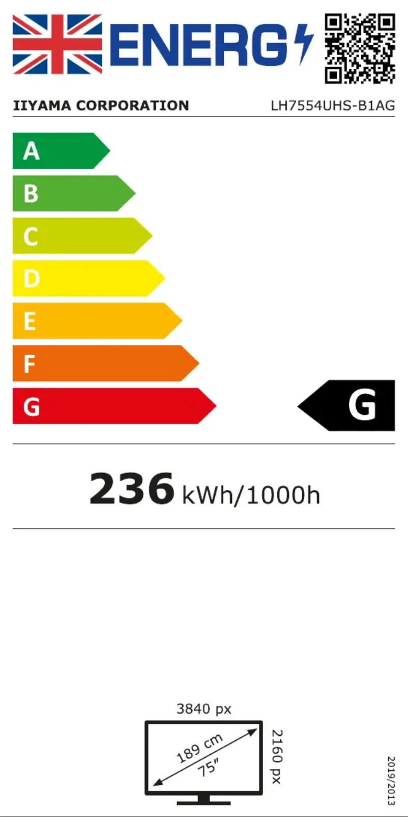 Página 1 del manual Etiqueta energética Iiyama ProLite LH7554UHS