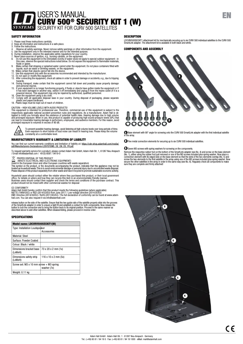 Page 1 de la notice Manuel utilisateur LD Systems CURV 500 SECURITY KIT 1