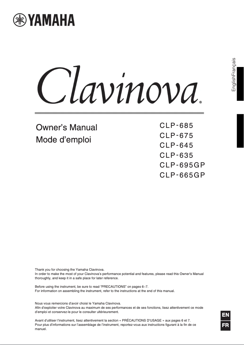 Image de la première page du manuel de l'appareil Clavinova CLP-645
