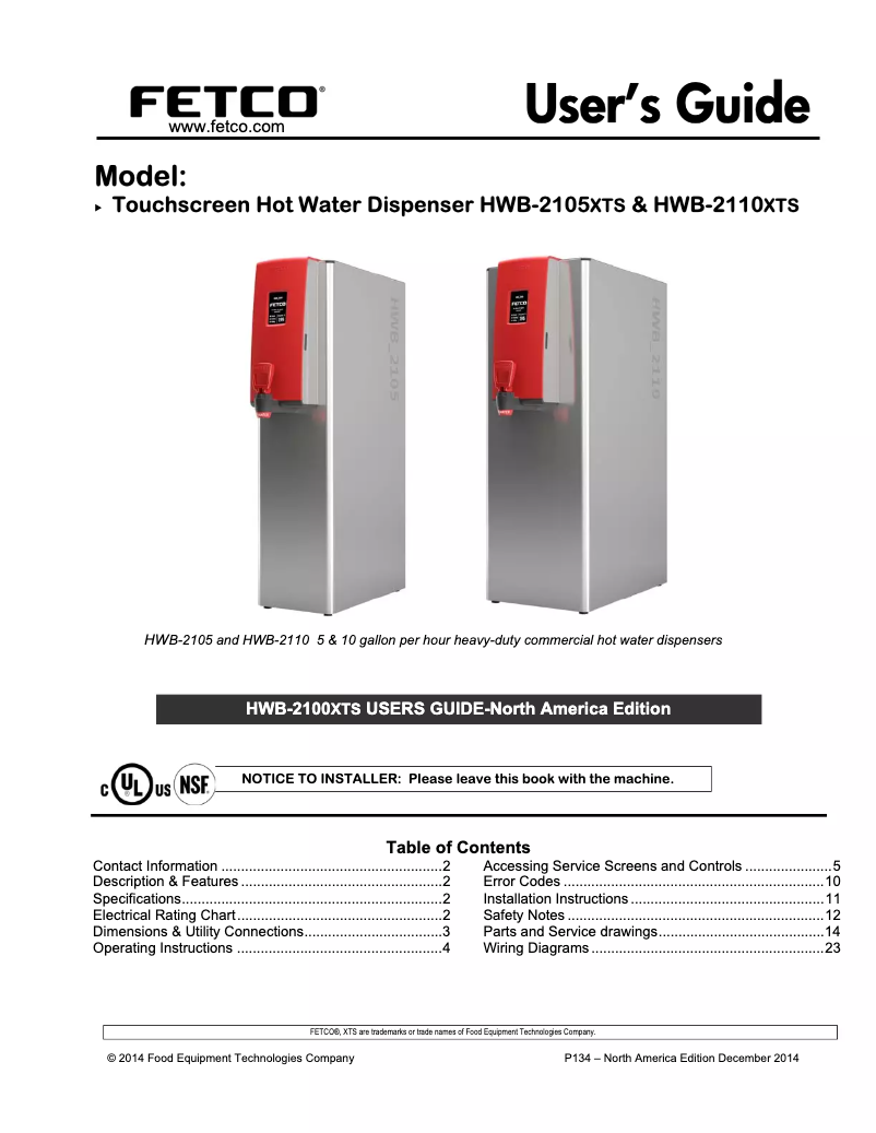 Page n°1 - Manuel utilisateur Fetco HWB-2105