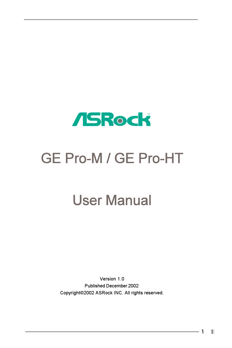 Page n°1 - Manuel utilisateur Asrock GE PRO-HT