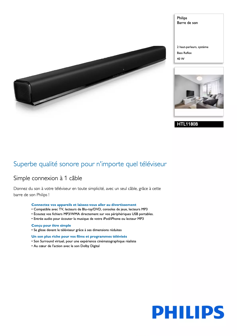Page n°1 - Fiche technique Philips HTL1180B