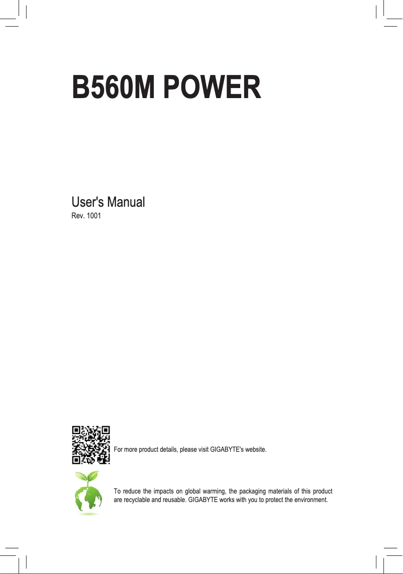 Page n°1 - Manuel utilisateur Gigabyte B560M POWER