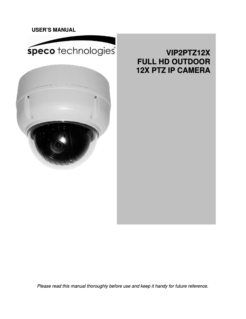 Page 1 de la notice Manuel utilisateur Speco Technologies VIP2PTZ12X