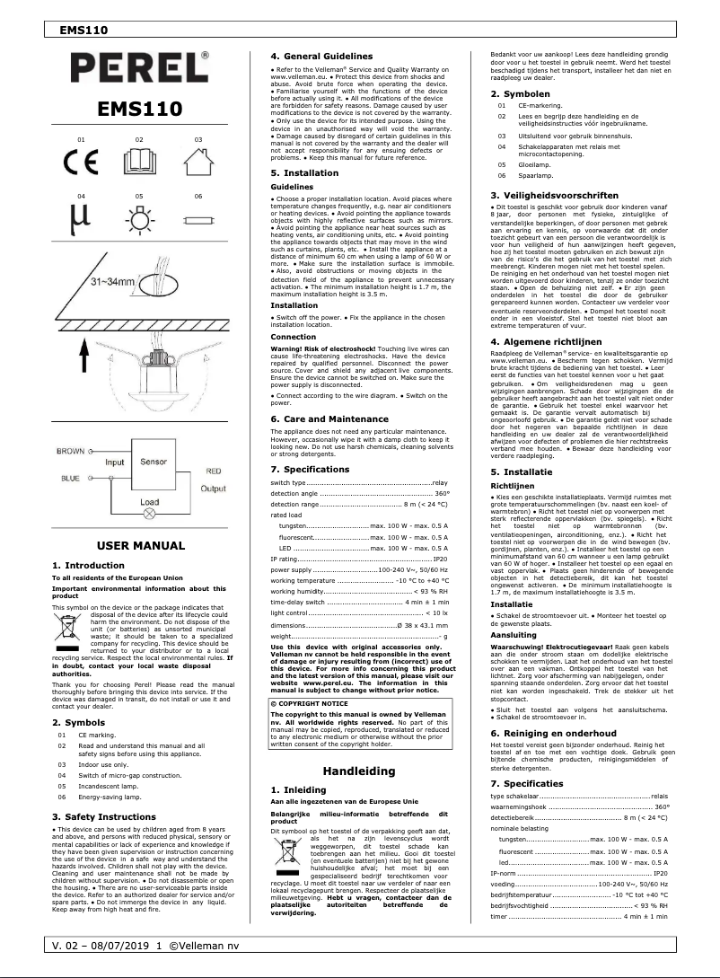 Page n°1 - Manuel utilisateur Perel EMS110