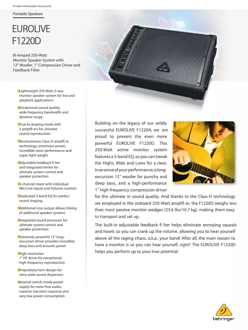 Page n°1 - Fiche technique Behringer Eurolive F1220D