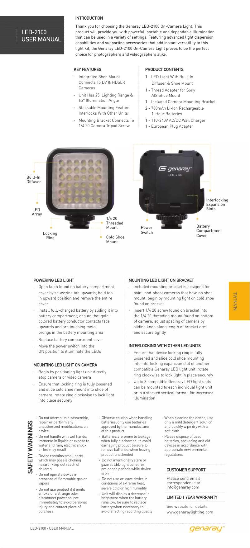 Page n°1 - Manuel utilisateur Genaray LED-2100