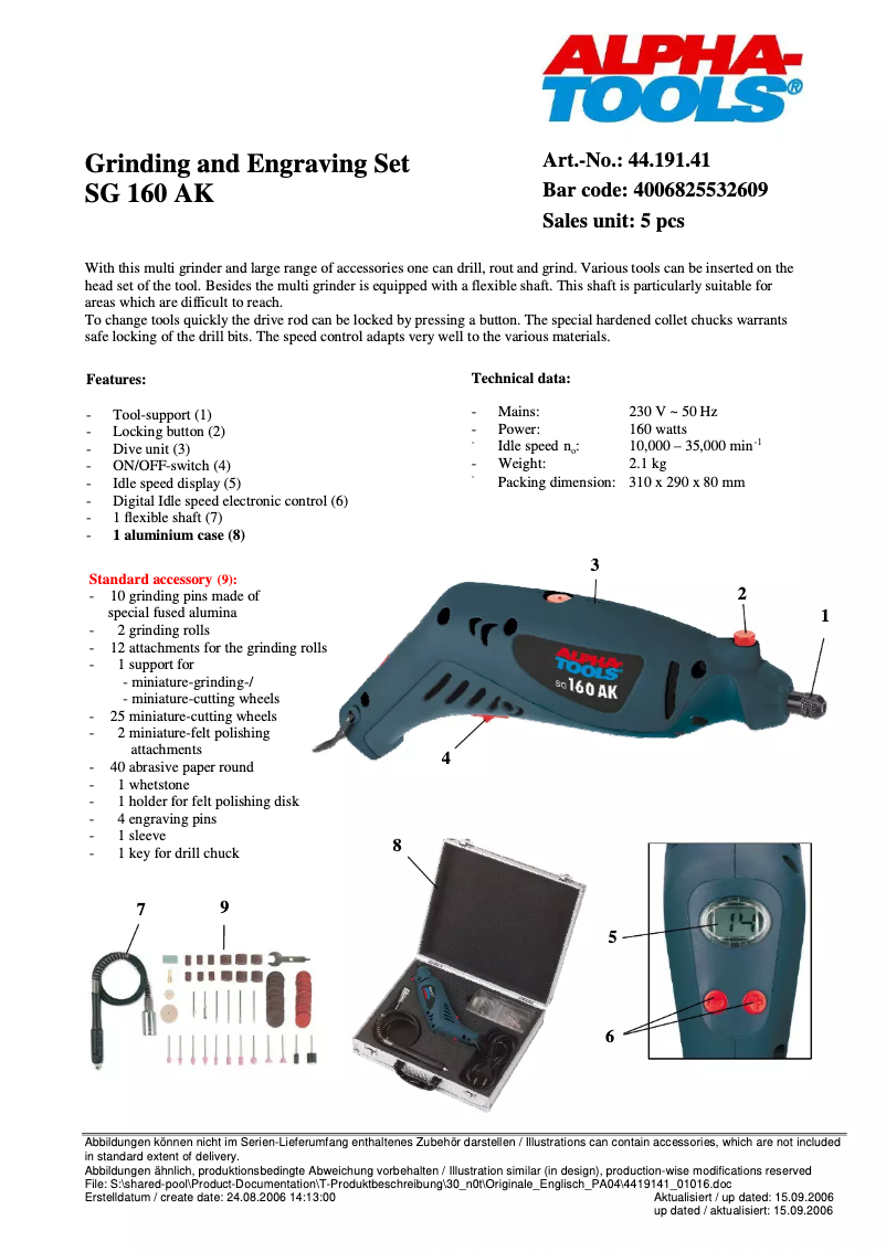 Page 1 de la notice Manuel utilisateur Alpha Tools SG 160 AK