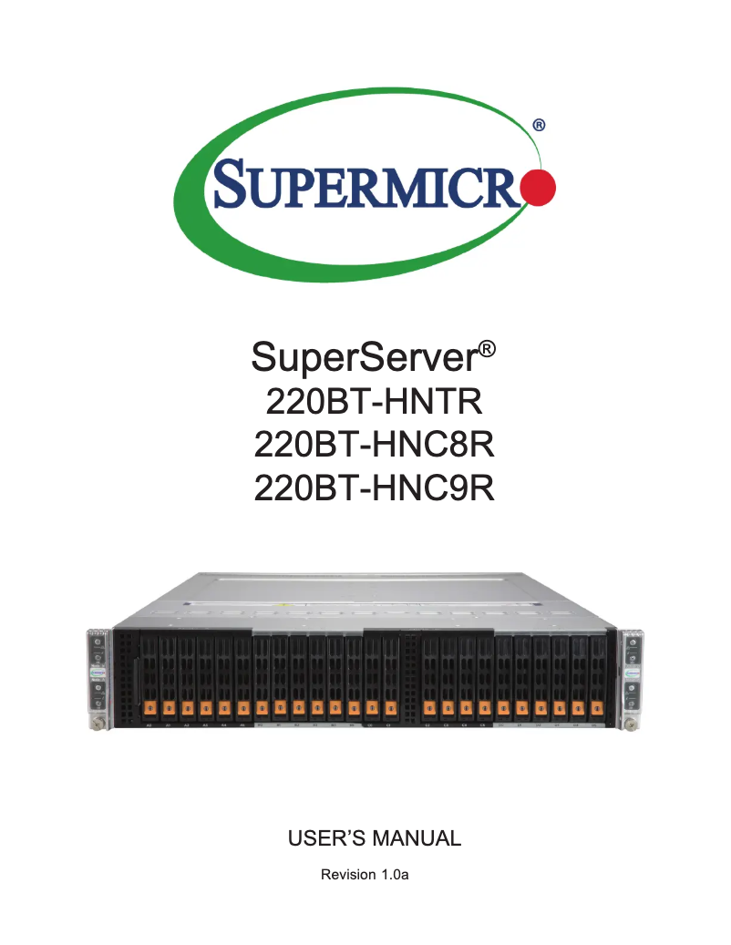 Page 1 de la notice Manuel utilisateur Supermicro SuperServer SYS-220BT-HNTR
