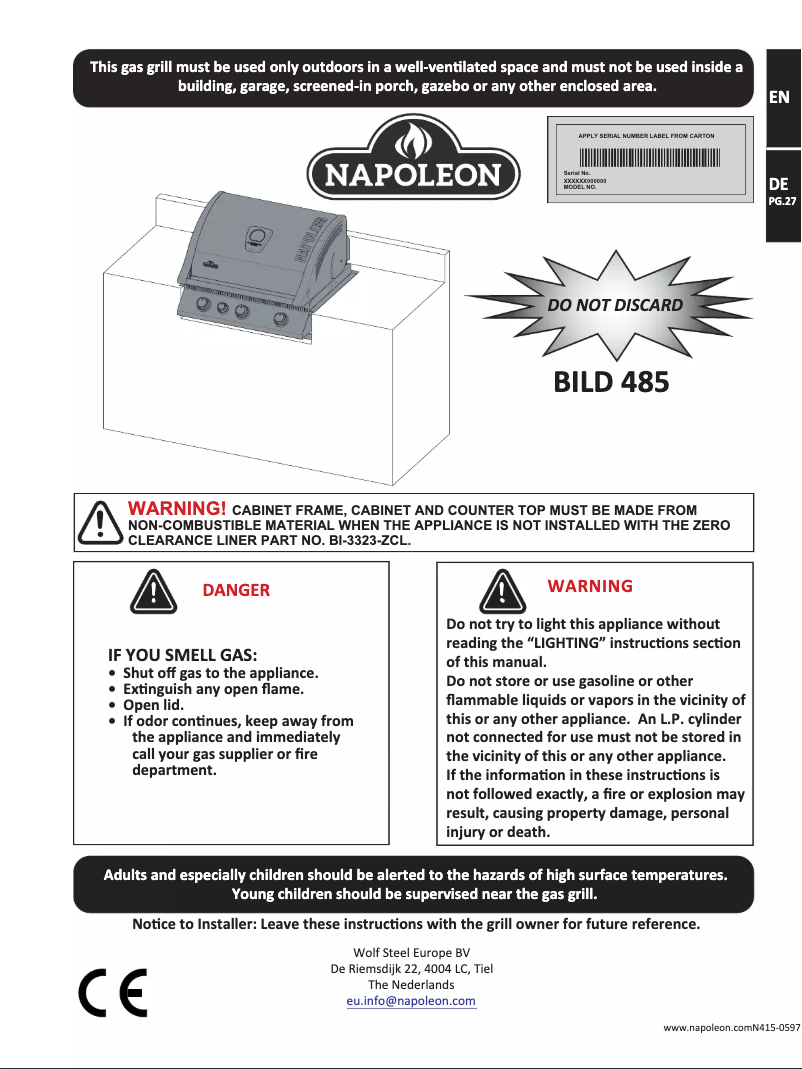 Page 1 de la notice Manuel utilisateur Napoleon Legend 485