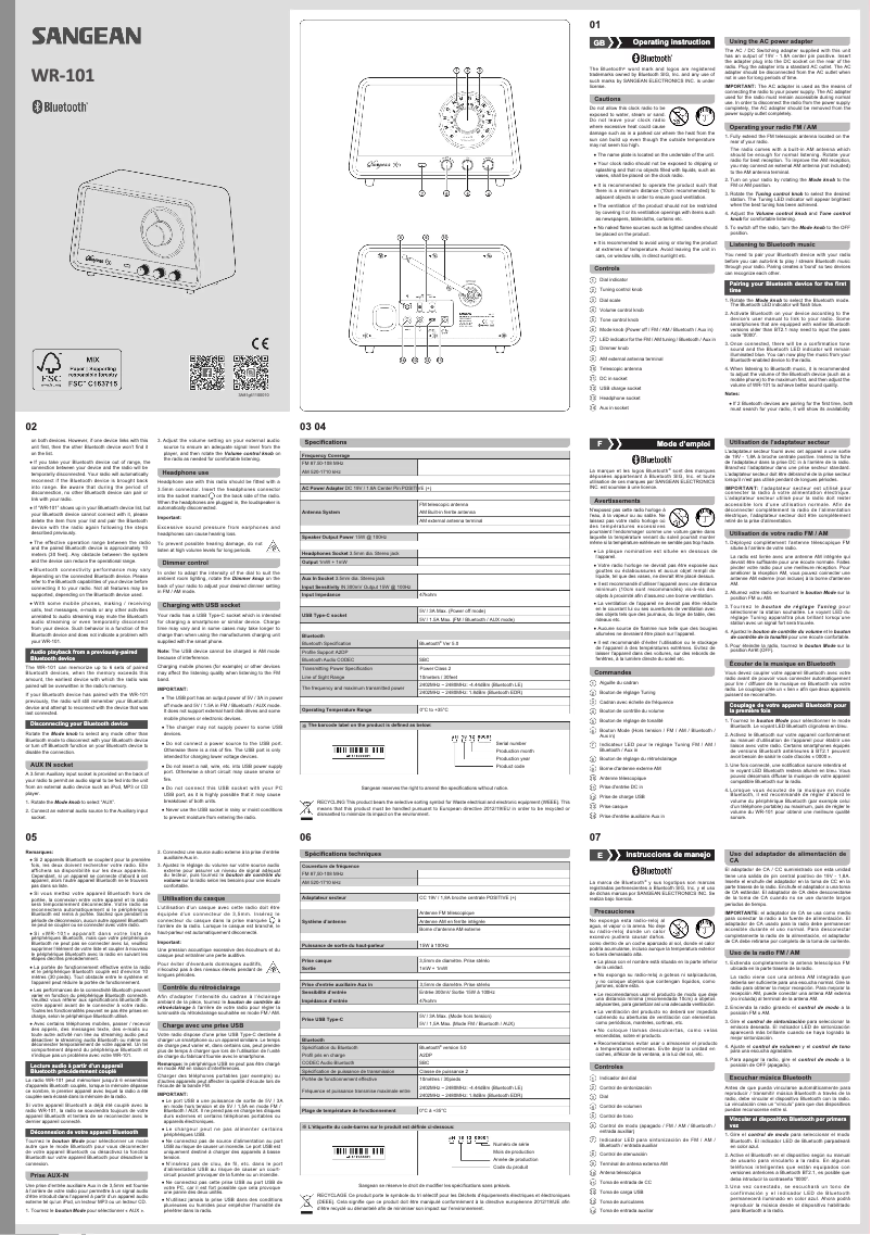 Image de la première page du manuel de l'appareil WR-101