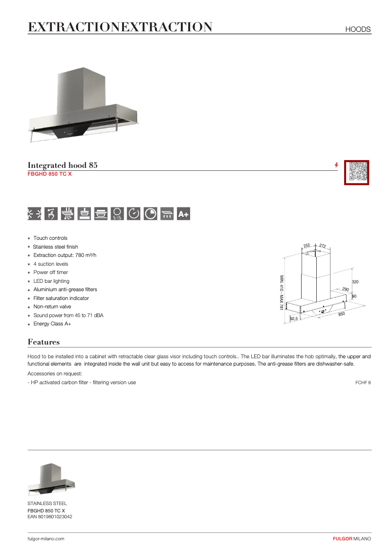 Page n°1 - Fiche technique Fulgor Milano FBGHD 850 TC X