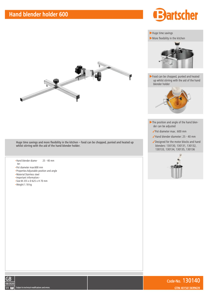 Page 1 de la notice Fiche technique Bartscher 130140
