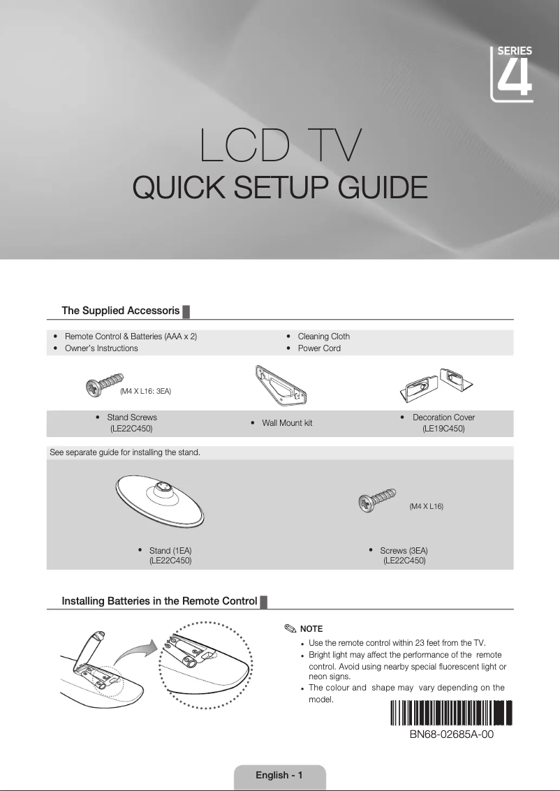 Page n°1 - Guide d'installation Samsung LE19C451E2W