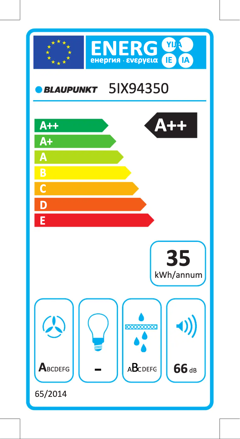 Page 1 de la notice Label énergétique Blaupunkt 5IX94350