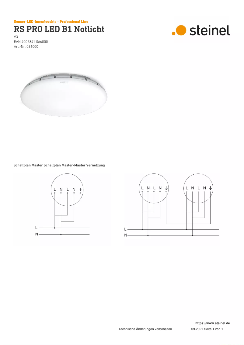 Page 1 de la notice Schéma de câblage Steinel RS PRO LED B1