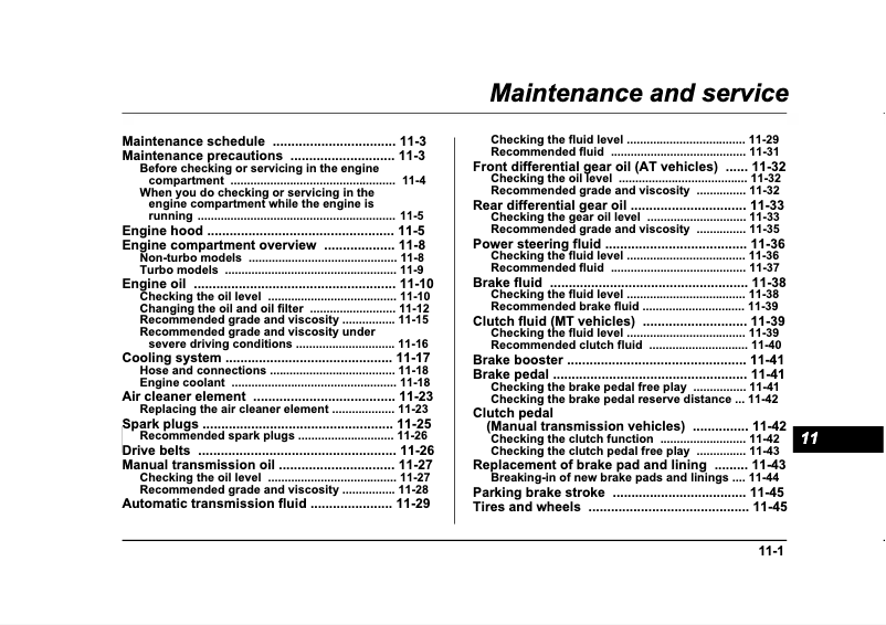 Page 1 de la notice Manuel d'utilisation et d'entretien Subaru Baja (2005)