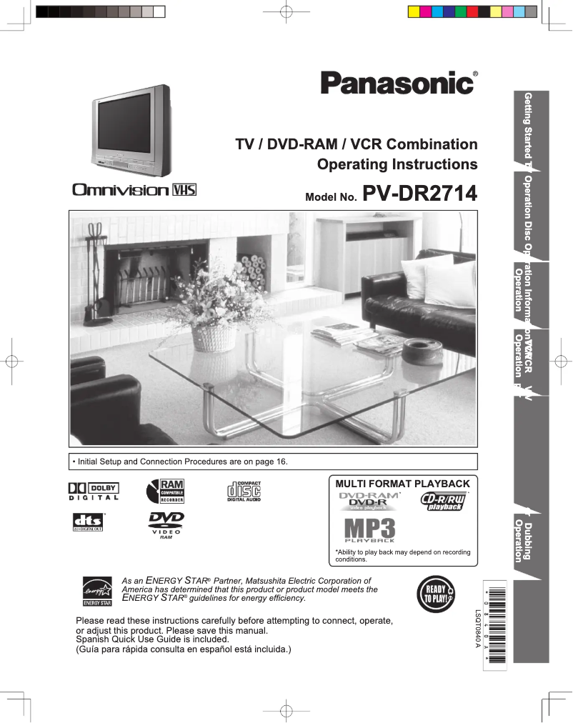 Page 1 de la notice Manuel utilisateur Panasonic PV-DR2714