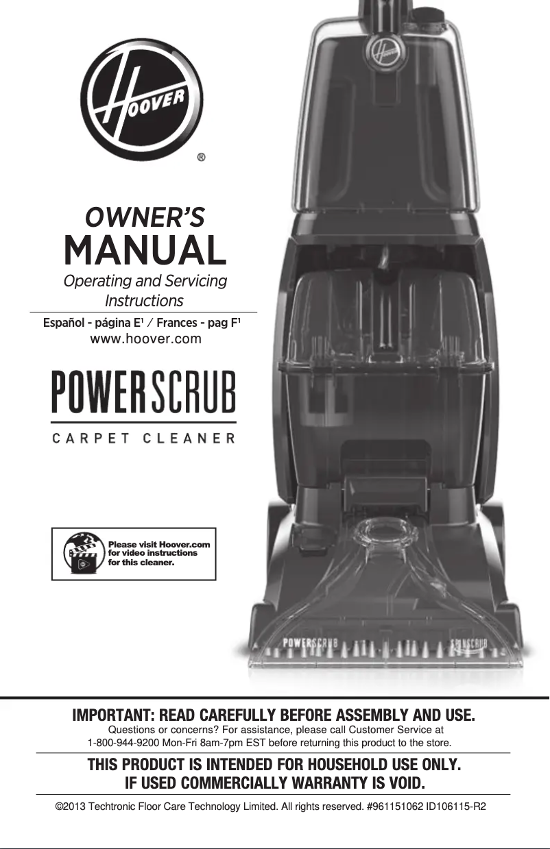 Page 1 de la notice Manuel utilisateur Hoover Power Scrub FH50135