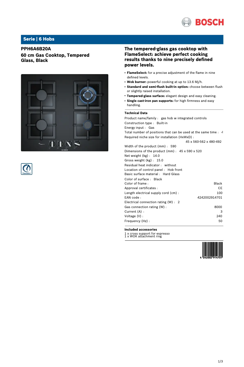 Página 1 del manual Ficha técnica Bosch PPH6A6B20A