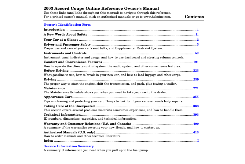 Page 1 de la notice Manuel utilisateur Honda Accord Coupe (2003)