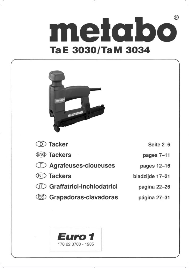 Page 1 of the manual User Manual Metabo TA E 3030
