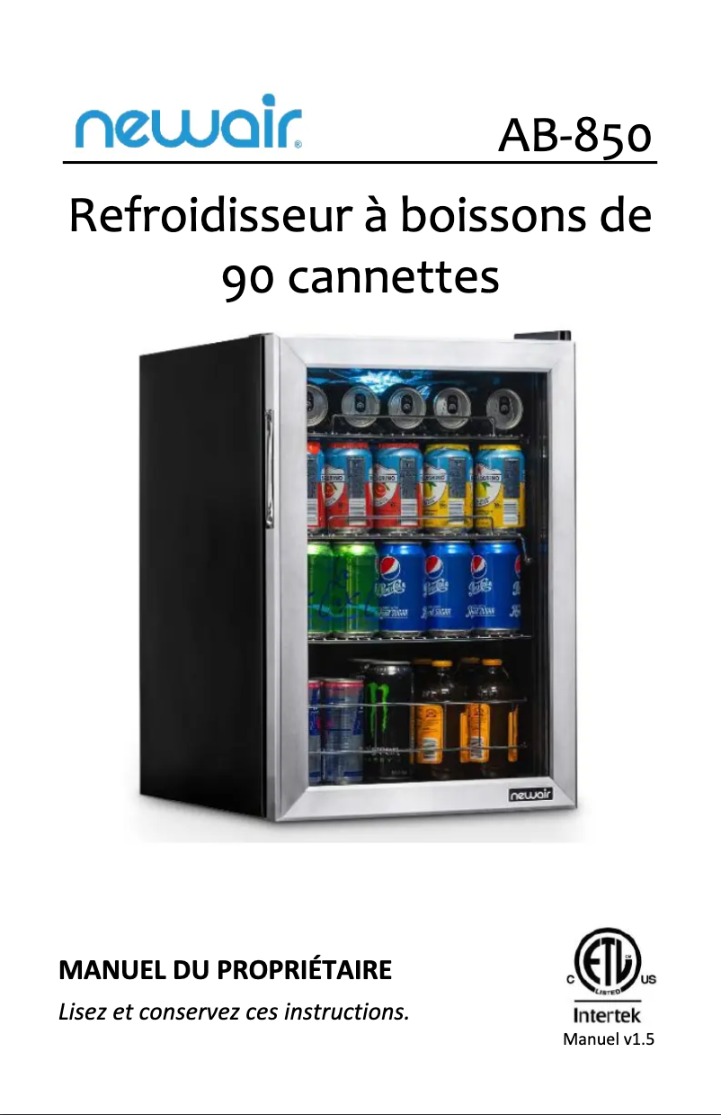 Page n°1 - Manuel utilisateur NewAir AB-850