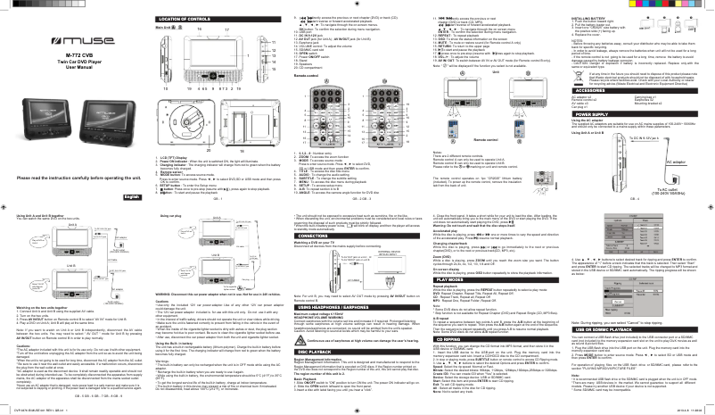 Page 1 de la notice Manuel utilisateur Muse M-772CVB
