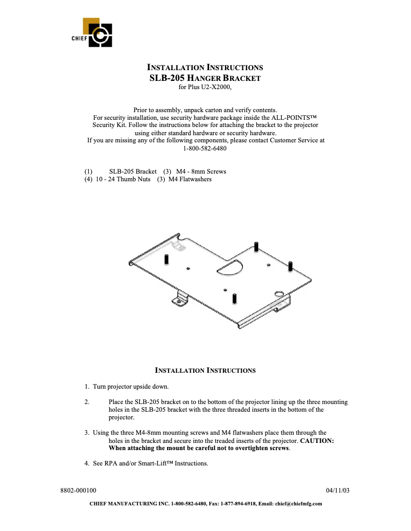 Page n°1 - Manuel utilisateur Chief SLM205