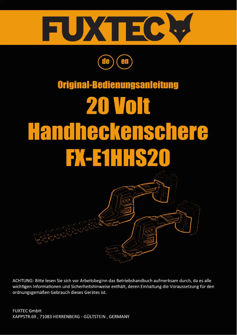 Page 1 de la notice Manuel utilisateur Fuxtec FX-E1HHS20